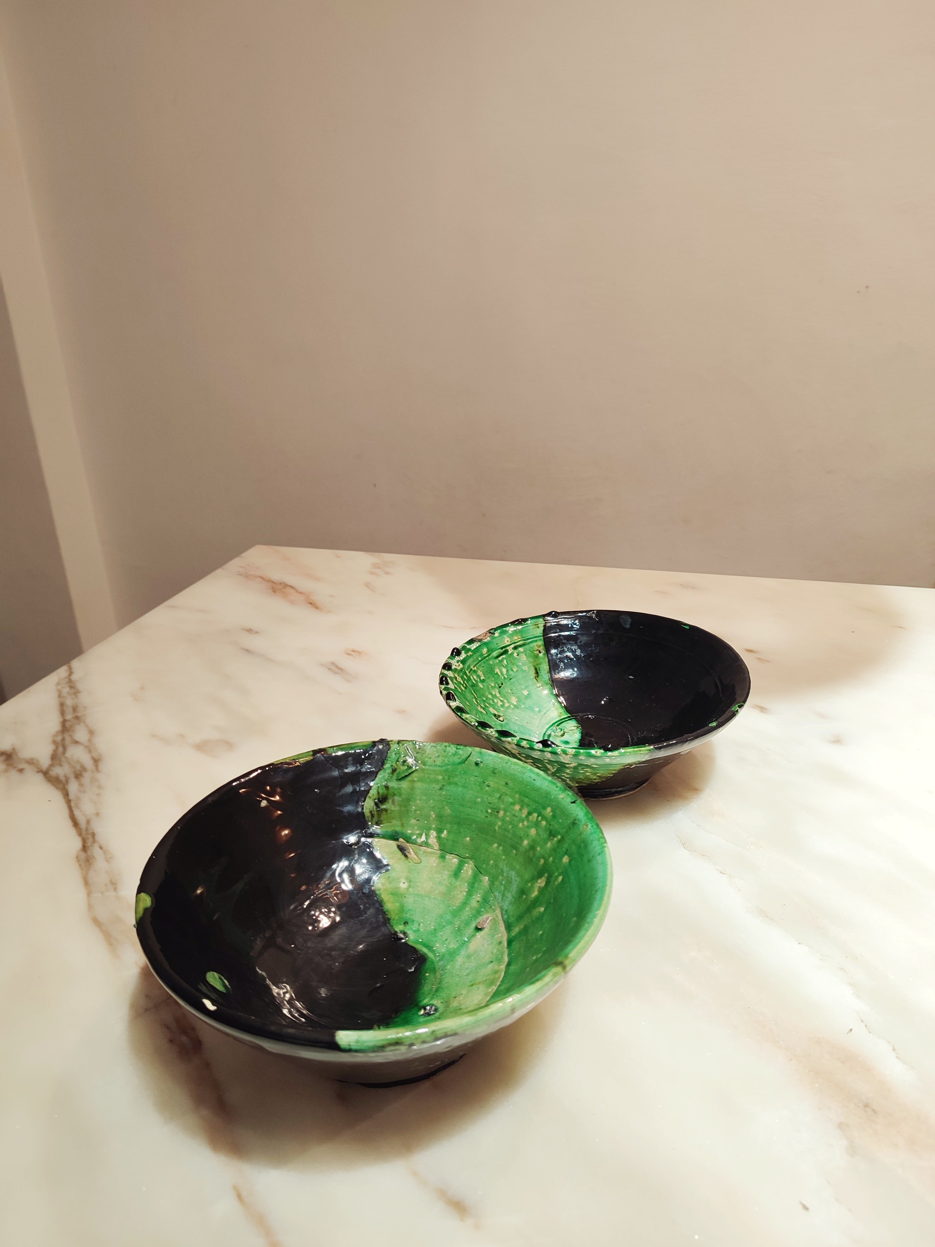 Moroccan Ceramic Tamegroute Bowls  in black &Green