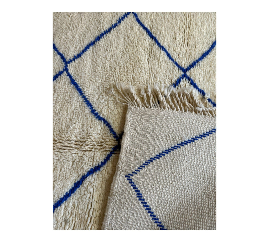 Authentic Beni Ourain Moroccan Rug – White/Blue, 200cm x 148cm