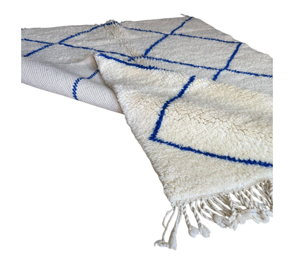 Authentic Beni Ourain Moroccan Rug – White/Blue, 200cm x 148cm