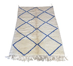 Authentic Beni Ourain Moroccan Rug – White/Blue, 200cm x 148cm