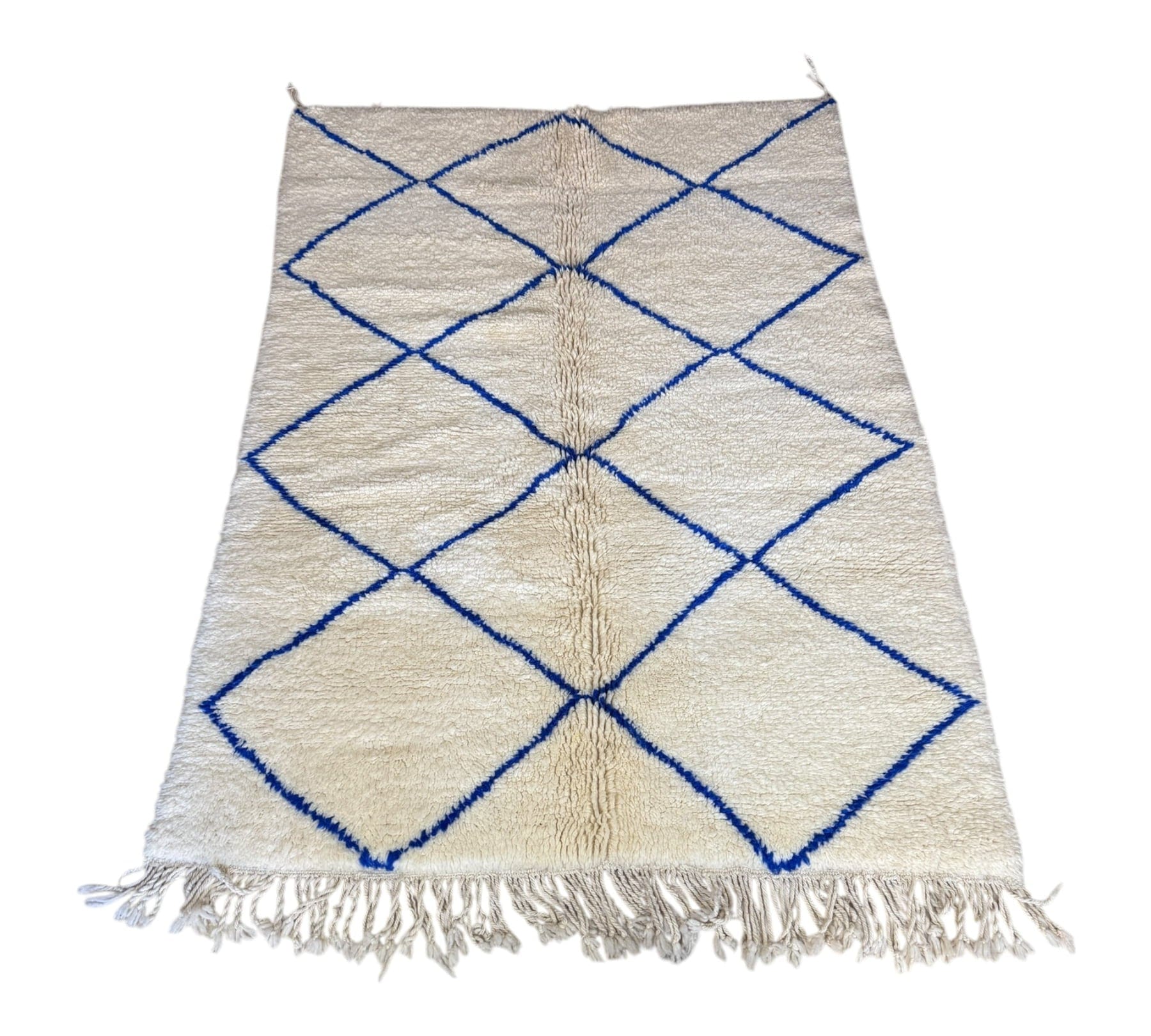 Authentic Beni Ourain Moroccan Rug – White/Blue, 200cm x 148cm