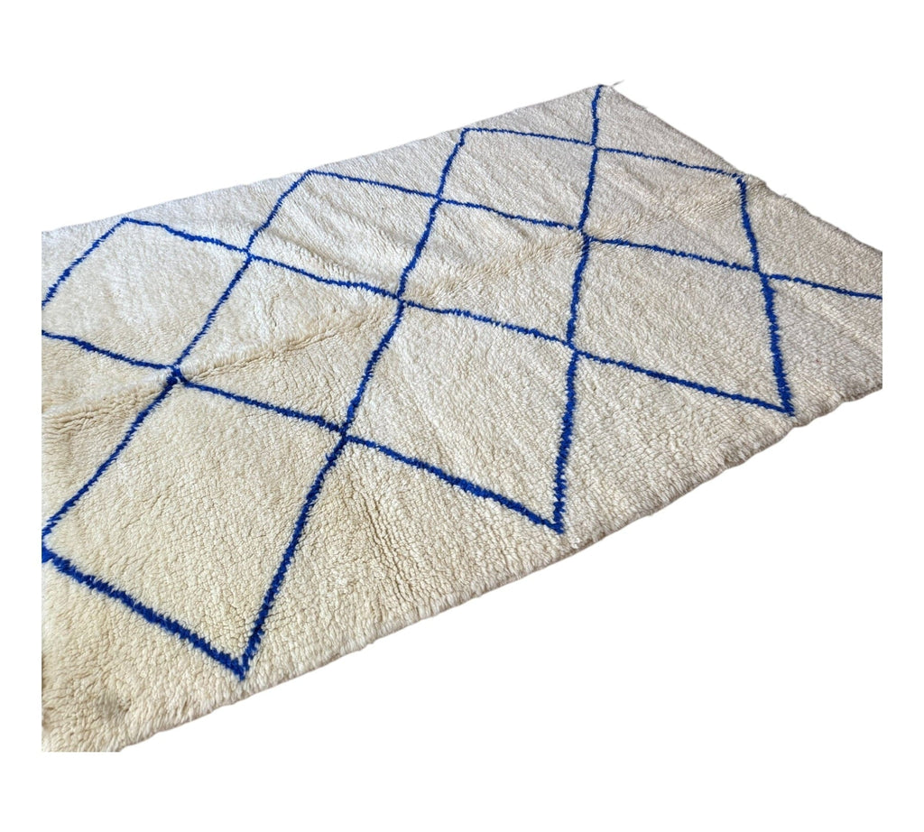 Authentic Beni Ourain Moroccan Rug – White/Blue, 200cm x 148cm
