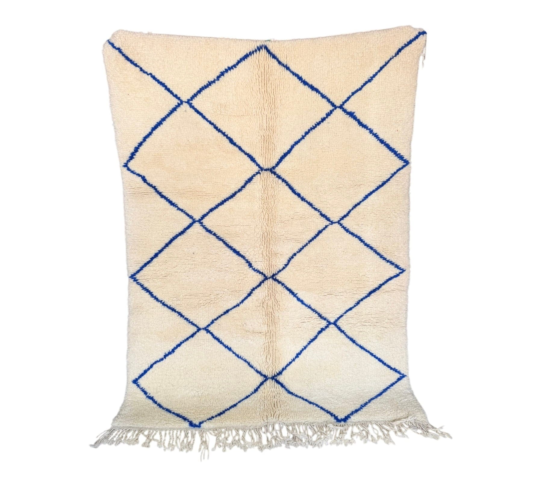 Authentic Beni Ourain Moroccan Rug – White/Blue, 200cm x 148cm