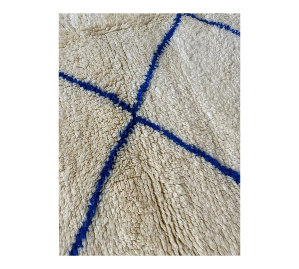 Authentic Beni Ourain Moroccan Rug – White/Blue, 200cm x 148cm