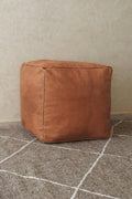 Leather Square Pouffe Cover - Tan