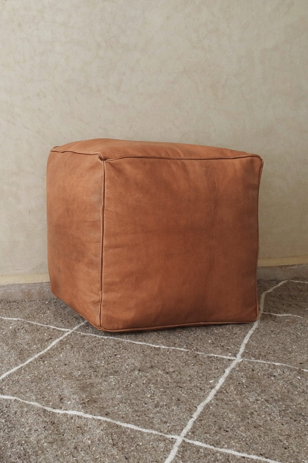Leather Square Pouffe Cover - Tan