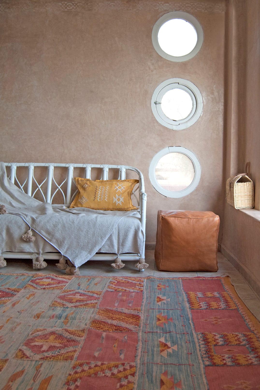 Leather Square Pouffe Cover - Tan