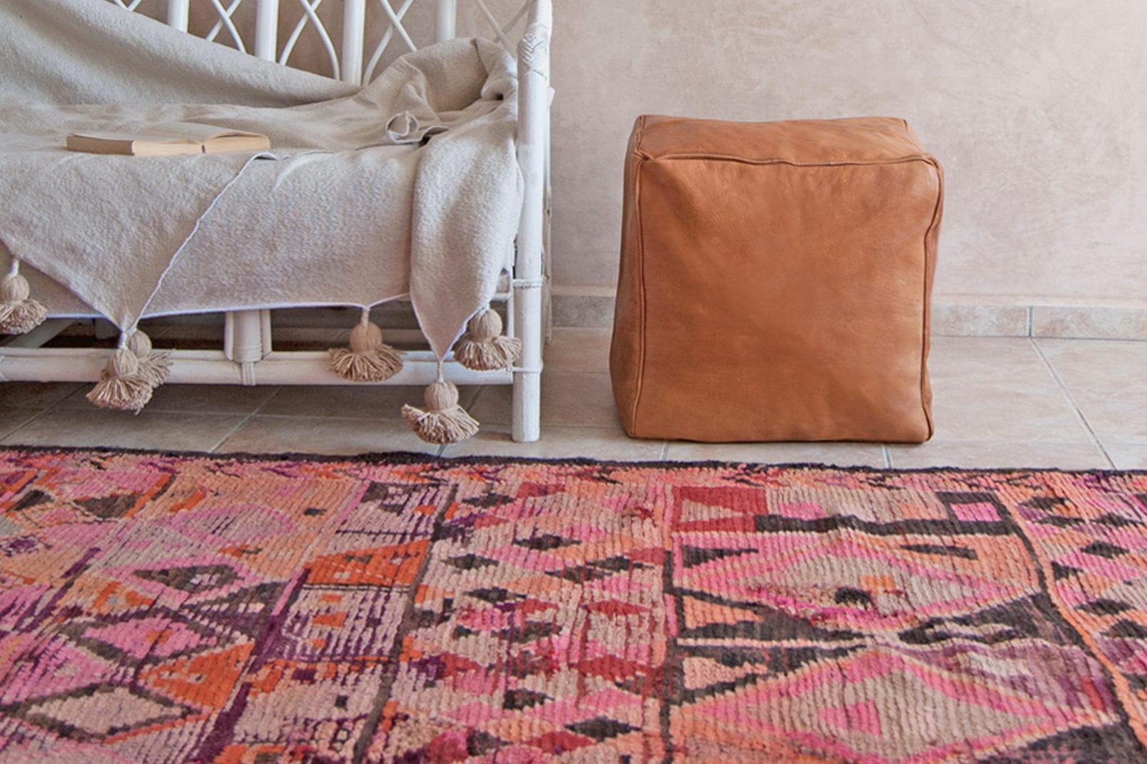 Leather Square Pouffe Cover - Tan