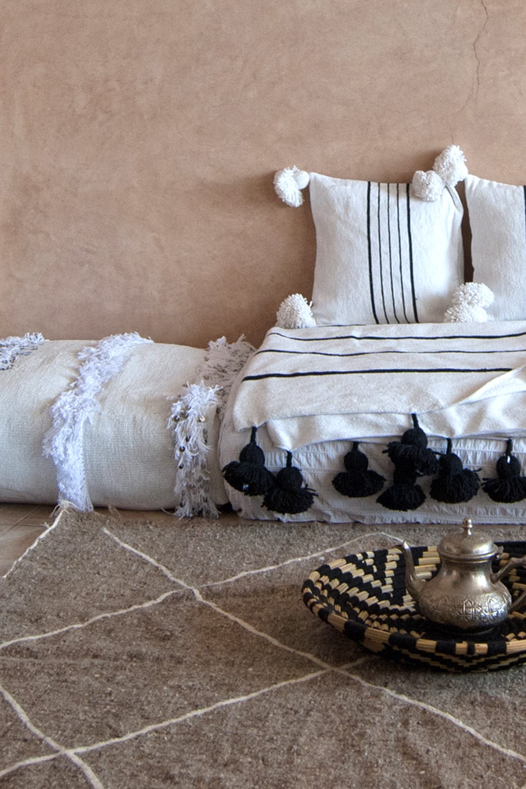Moroccan White Handira Floor Cushion- White