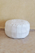 Leather Round Pouffe Cover - White