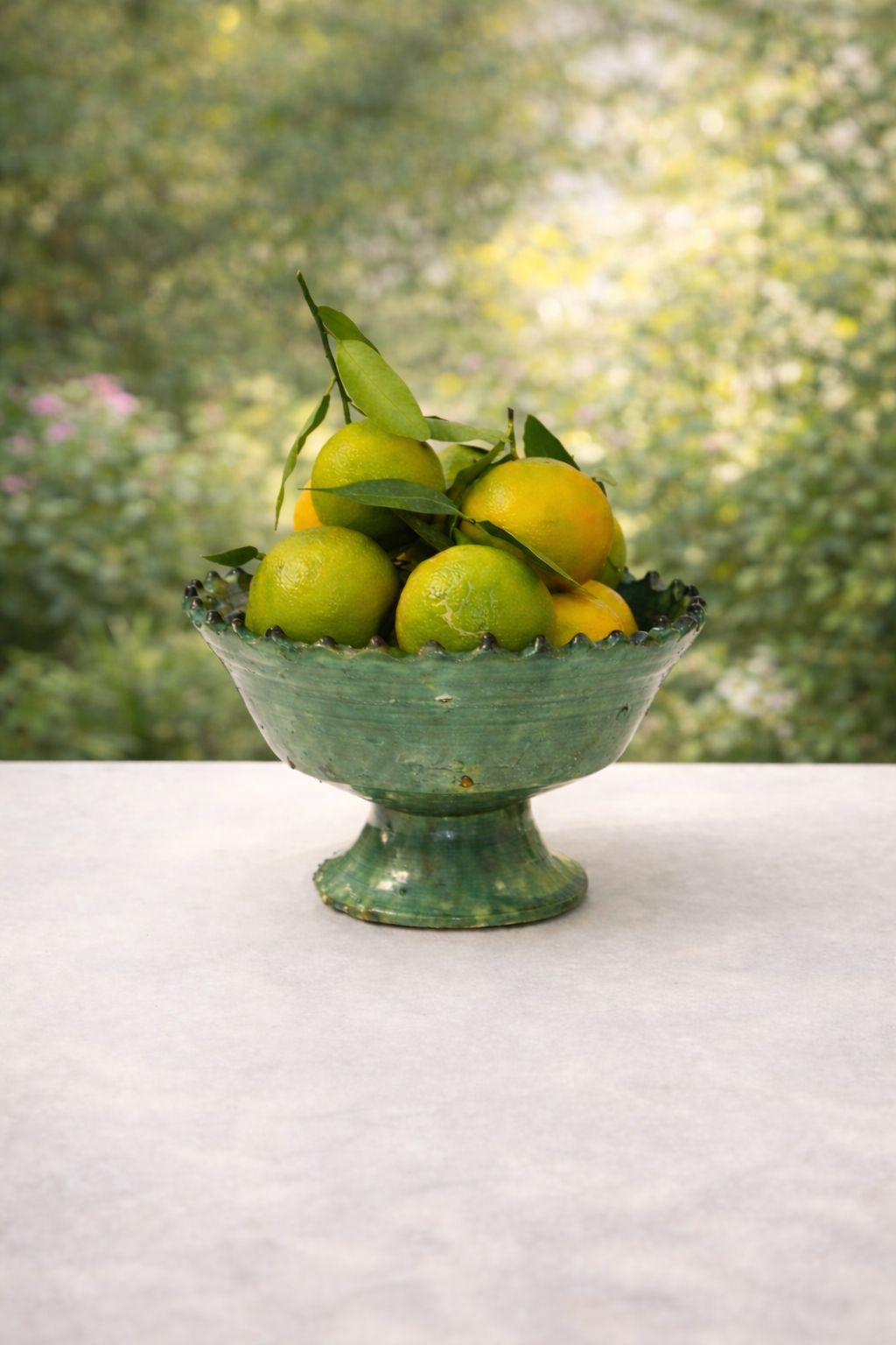 Handmade Tamegroute Green Footed Bowl – Moroccan Ceramic Pedestal Bowl