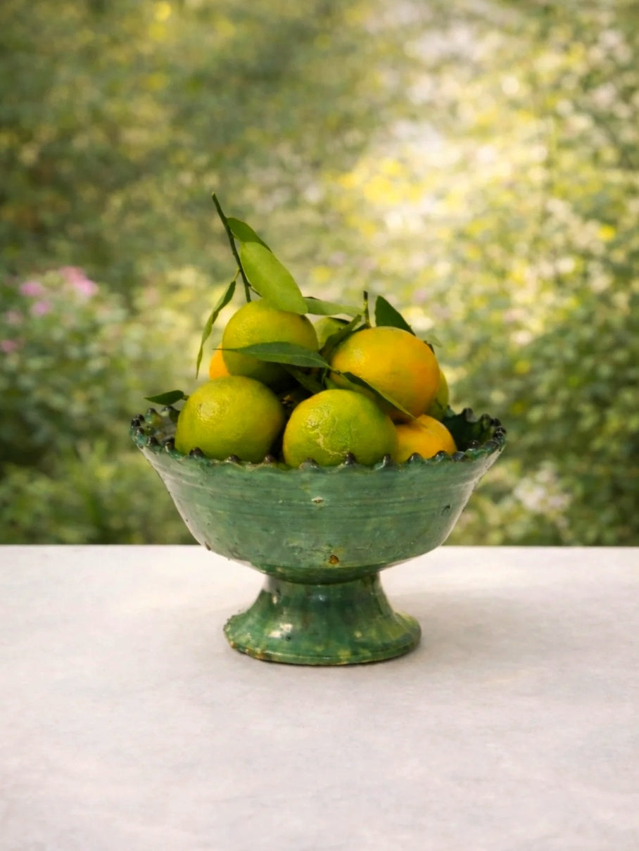Handmade Tamegroute Green Footed Bowl – Moroccan Ceramic Pedestal Bowl