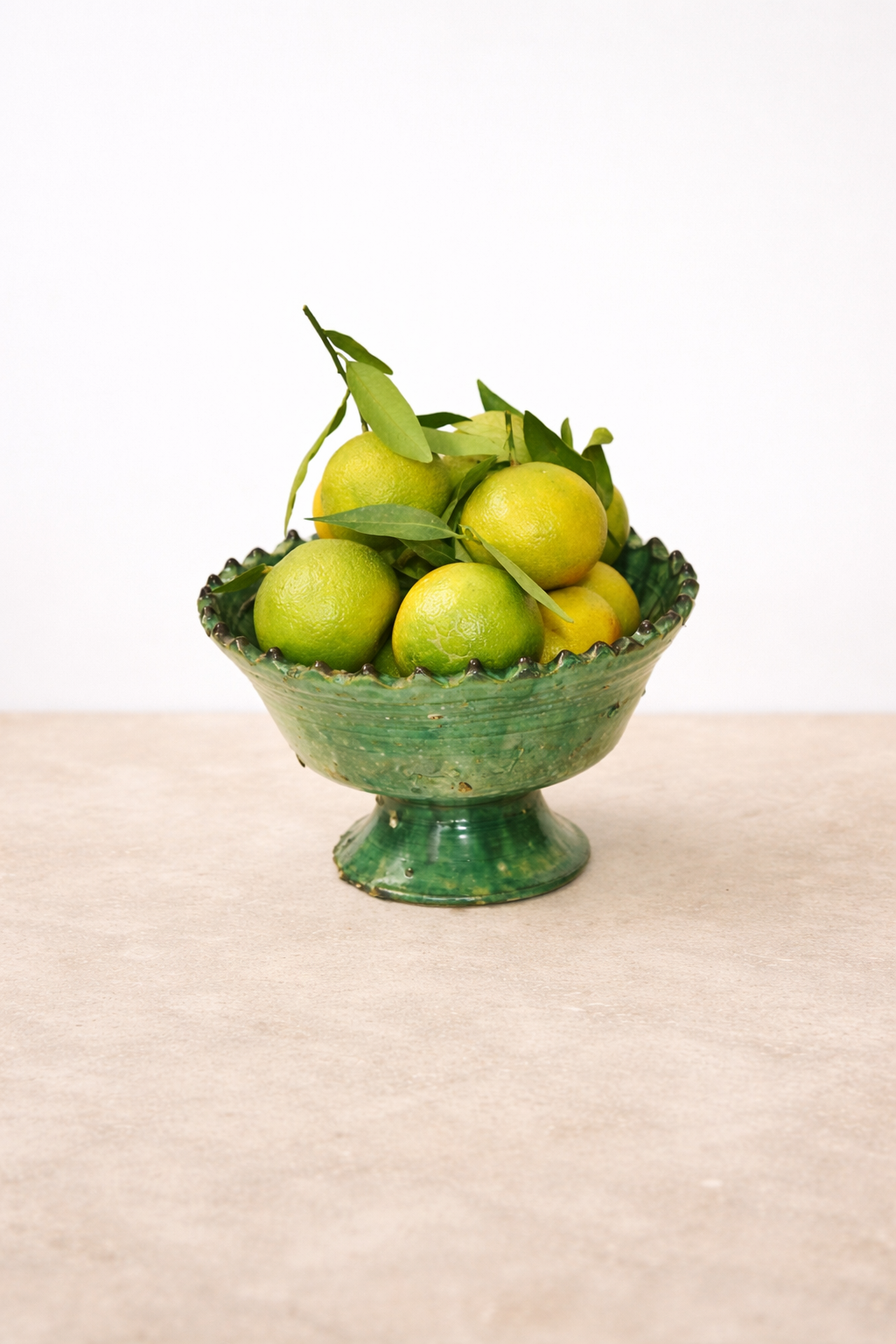 Handmade Tamegroute Green Footed Bowl – Moroccan Ceramic Pedestal Bowl